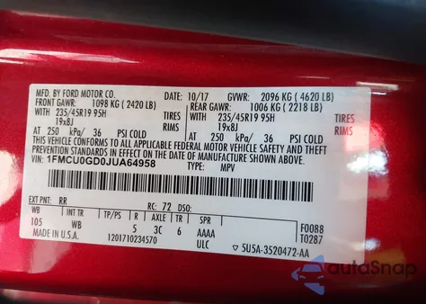 2018 Ford Escape Se z USA, uszkodzony, nr VIN 1FMCU0GD0JUA64958